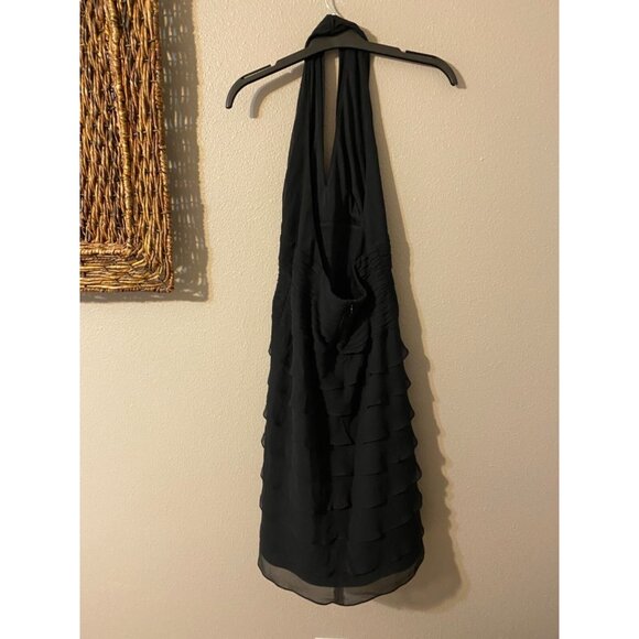 Tadashi Dress Black 10P 10 P Silk Halter Tiered Open Back Party Wedding Cruise - Picture 5 of 7